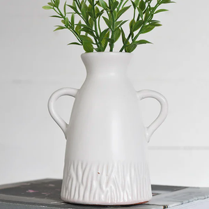 White 2 Handle Vase 6"