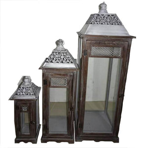 Metal & Wood Candle Lantern -3 sizes