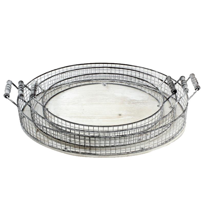 Whitewashed Wood & Metal Tray - Oval