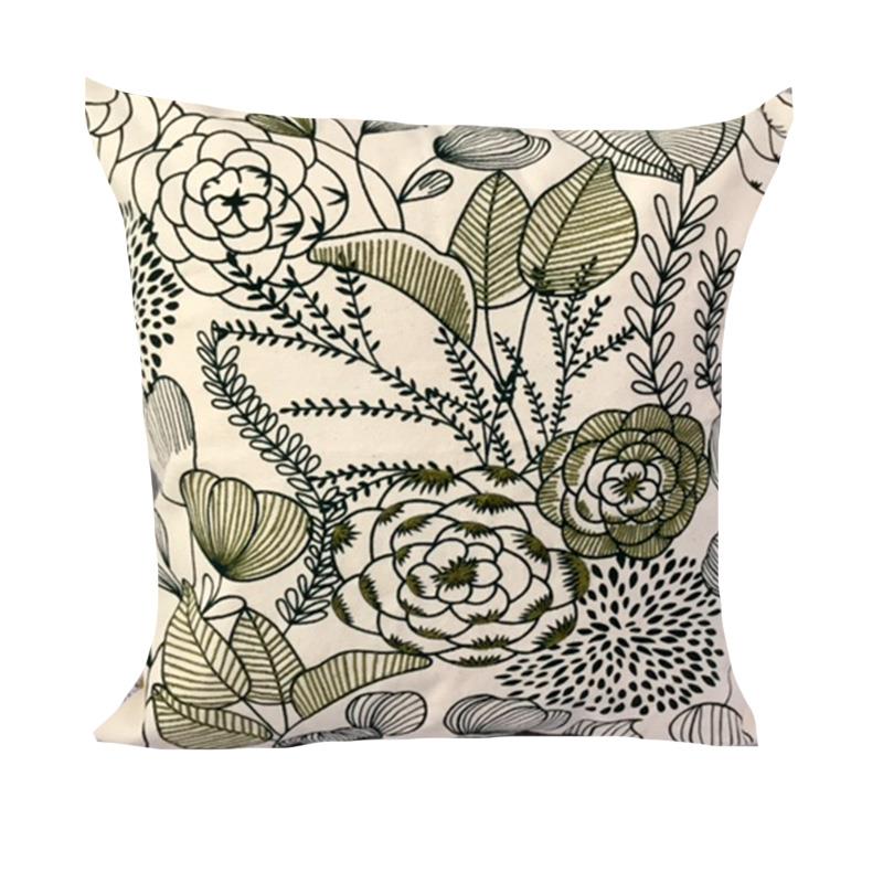 Green Floral Embroidered Cushion