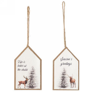 Tree Ornament with Deer and Tree, Wood Tag - 2 styles