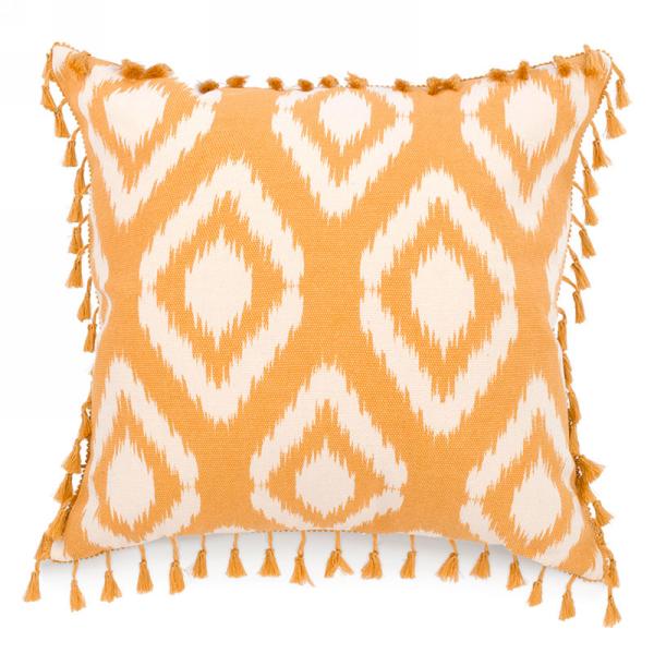 White & Yellow Fringe Cushion