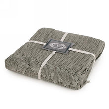 Load image into Gallery viewer, Khaki Waffle Weave Throw w/Fringe
