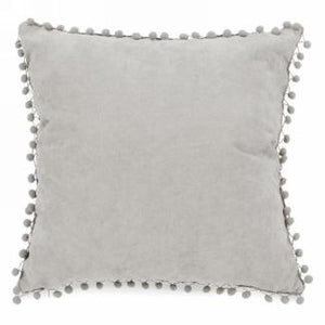 Grey Cushion w/PomPoms